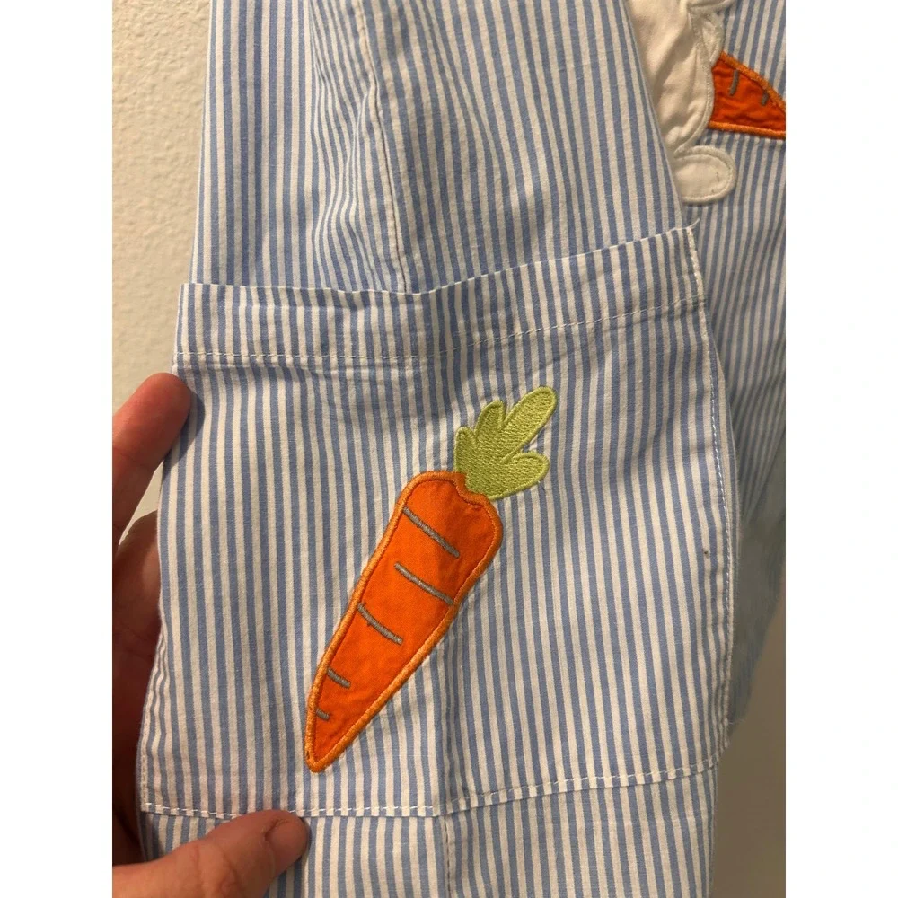 Lil Cactus Boys Blue Seersucker Bunny Carrot Easter Romper Shortall 3T‎
